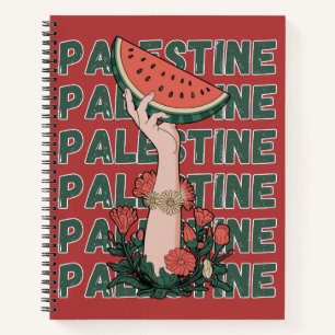Carnet pastèque, fleurs et texte Palestine Répéter