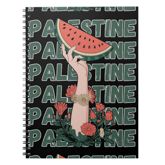 Carnet pastèque, fleurs et texte Palestine Répéter  (Devant)