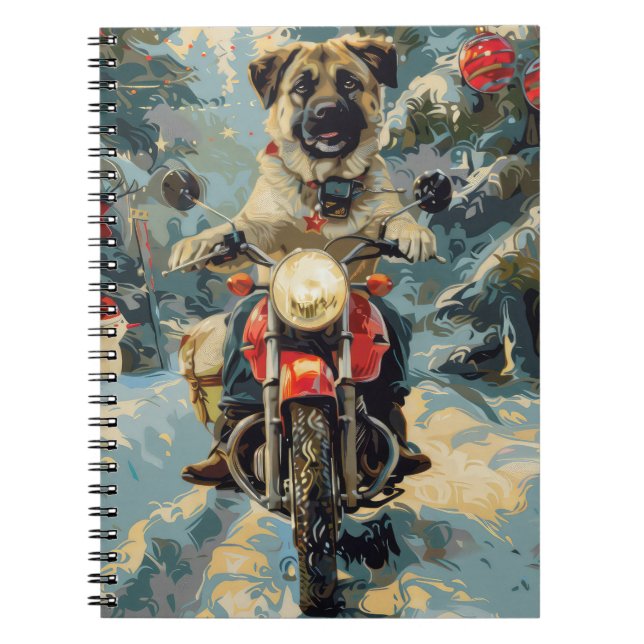 Carnet Pasteur anatolien Chien à cheval Moto Noël (Devant)