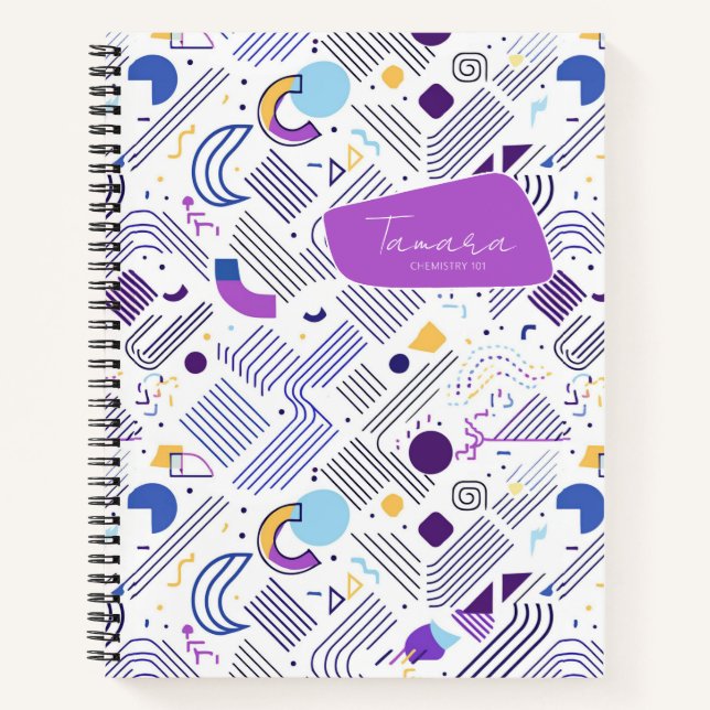 Carnet Pat Abstrait géométrique rétro n° 4 bleu violet ID (Devant)