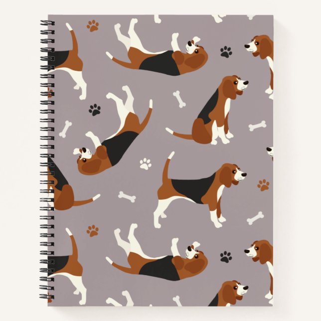 Carnet Pâtes et os Beagle mignons Gris (Devant)