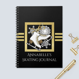 Carnet Patinage sur glace moderne personnalisé noir et pa