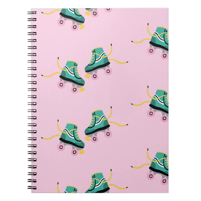 Carnet Patins à rouleaux rétrogrades : motif rose. (Devant)
