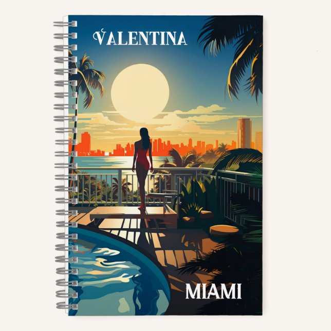 Carnet patio piscine au soleil surplombant Miami Beach (Recto)
