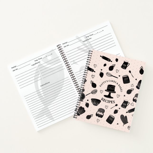 Carnet Pâtisserie Baker Chef Cuisine Ustensile Rose Black (Intérieur)