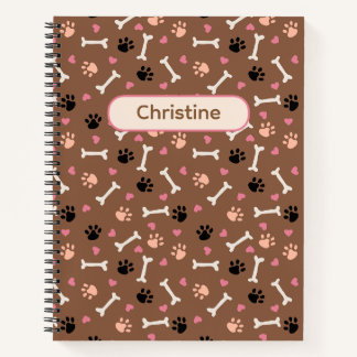 Carnet Patte de Chien Mignon & Os et Nom Personnalisé / M