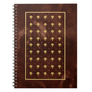 Carnet Pattern Leather Brown et Gold Damask
