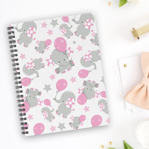 Carnet Pattern of Elephants, Cute Elephants - Pink Gray