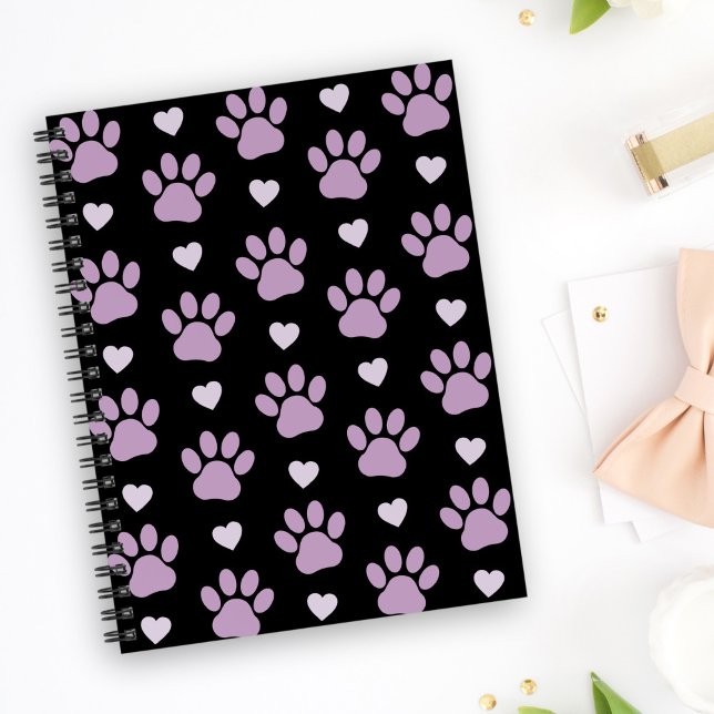 Carnet Pattern of paws, Dog paws, Lilac paws, Hearts (Créateur téléchargé)
