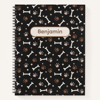 Carnet Pattes et os de chien mignons et nom personnalisé