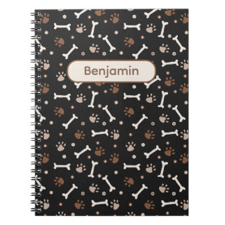 Carnet Pattounes de chien mignon & os et nom personnalisé