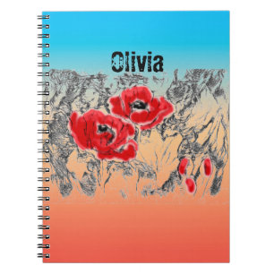 Carnet Pavot à fleurs rouges noires grises croisées