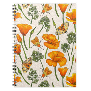 Carnet Pavot de Californie et papillons de nuit sur blanc