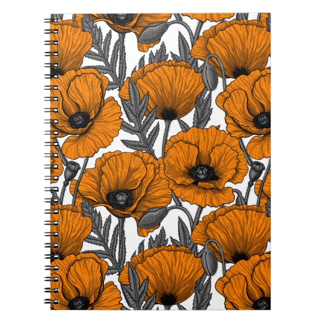 Carnet Pavot orange sur blanc (Devant)