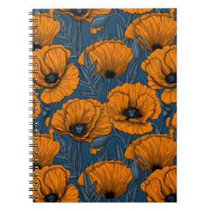 Carnet Pavot orange sur bleu foncé