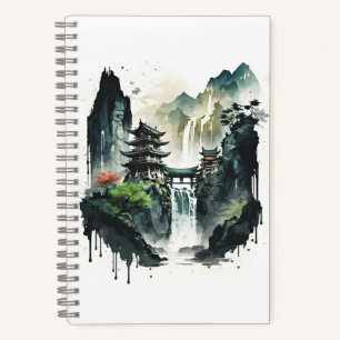 Carnet Paysage antique de l'encre chinoise avec cascade