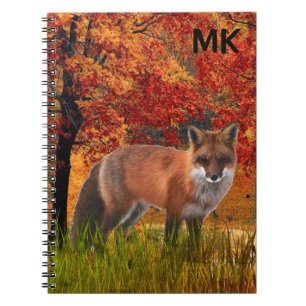 Carnet Paysage d'automne avec monogramme au renard rouge 