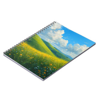 Carnet Paysage de collines vertes vibrantes et de fleurs