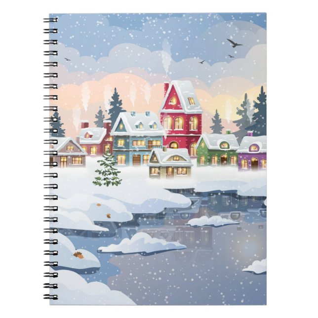 Carnet Paysage de Noël d'hiver avec maison enneigée (Devant)