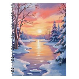 Carnet Paysage de rivière hivernale au coucher du soleil 