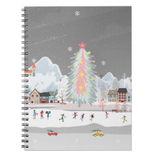 Carnet Paysage d'hiver : fête du village de nuit.