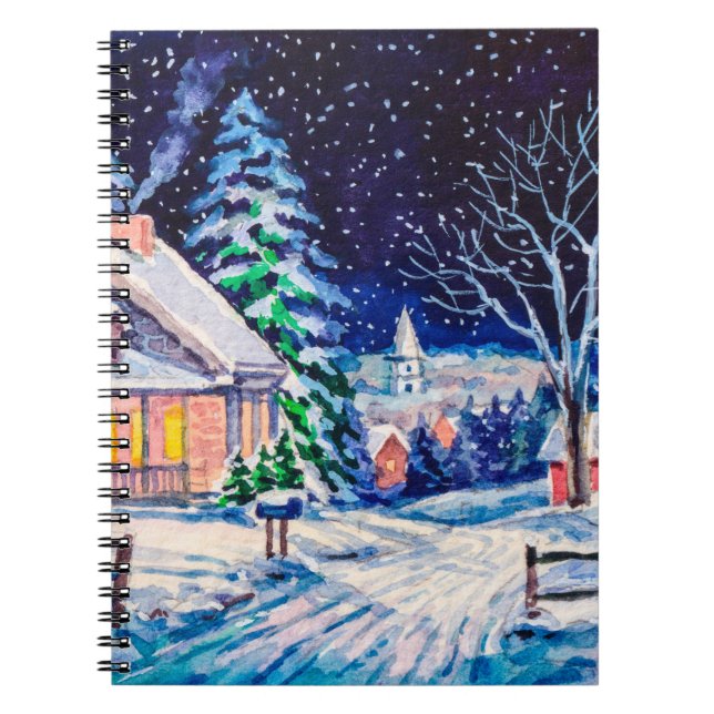 Carnet Paysage hivernal enneigé. Maison de campagne. Noël (Devant)