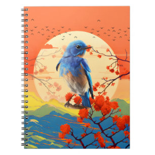 Carnet Paysage japonais moderne d'oiseau dans la nature e