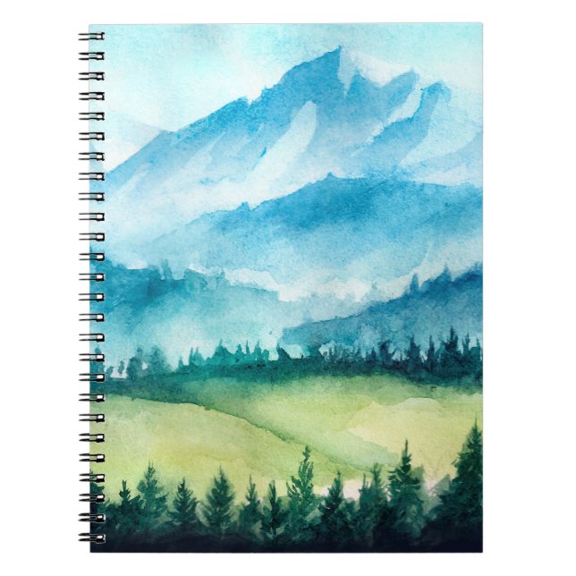 Carnet Paysage montagneux. Illustration aquarelle. (Devant)