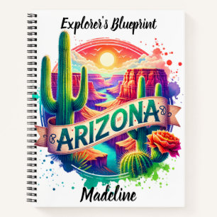 Carnet Paysages vibrants de l'Arizona avec cactus au couc