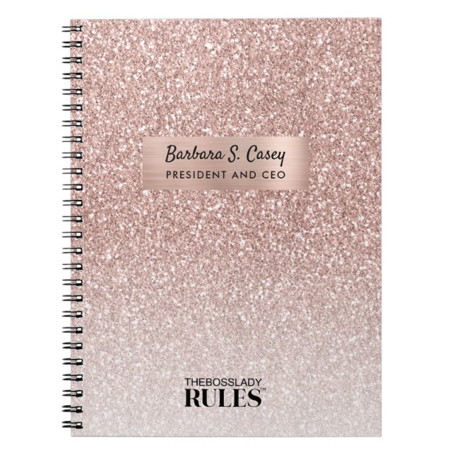 Carnet PDG Dame de Boss Rose Or Glitter Nom et Titre (Devant)