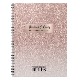 Carnet PDG Dame Patronne Rose Nom et Titre Paillettes Dor