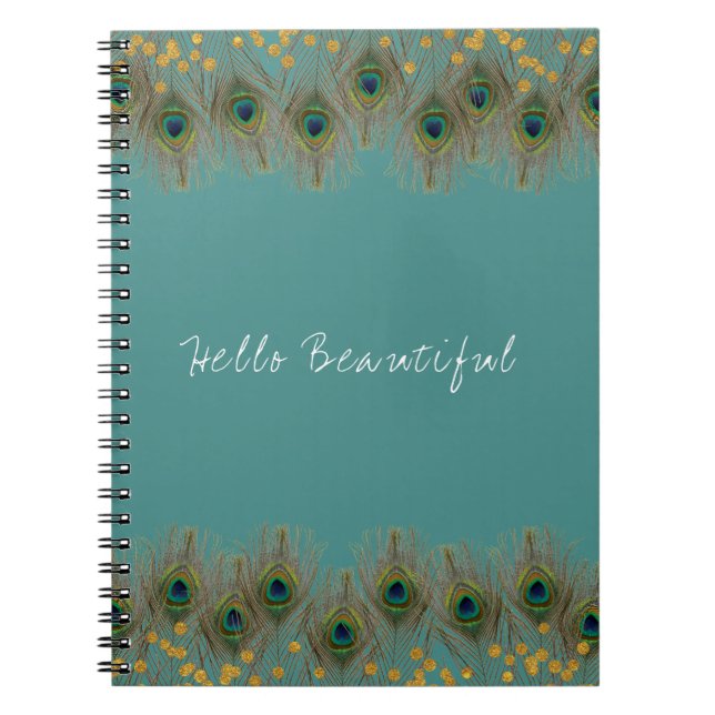 Carnet Peacock Feather & Gold Dots N'IMPORTE QUELLE COULE (Devant)