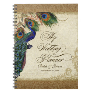 Carnet Peacock & Feathers Vintage Gold Look Damask Swirl