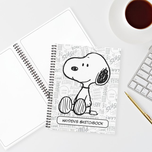 Carnet PEANUTS | Snoopy on Black White Comics Dessin (Notebooks on desk with sketch style pages)