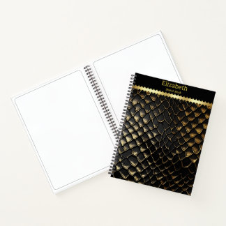 Carnet Peau brillante de serpent noir et or