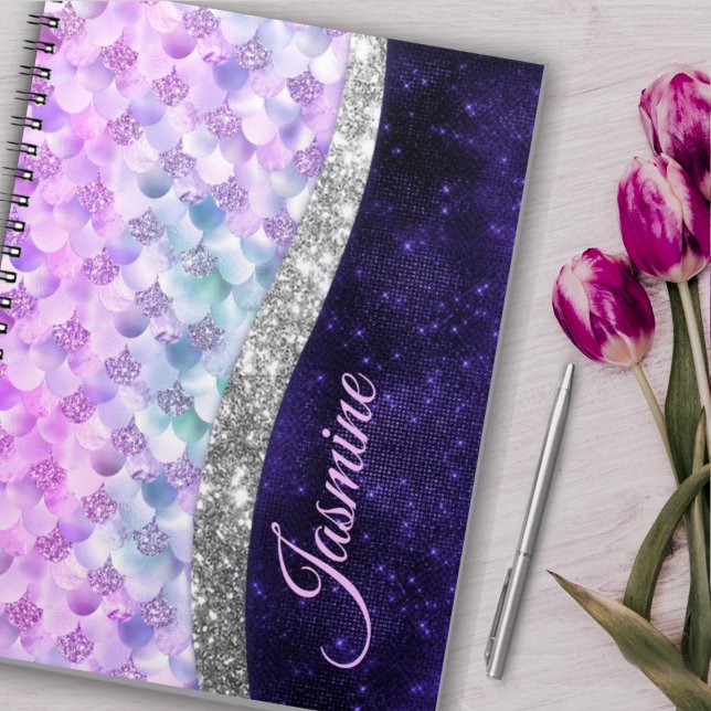 Carnet Peau de sirène violet argent faux strass monogramm (Créateur téléchargé)