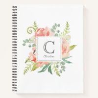 Pêche et crème Aquarelle Florale avec Monogramme