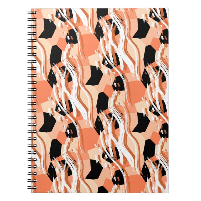 Carnet Pêcher noir blanc Motif Abstrait. (Devant)