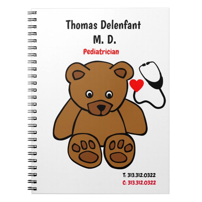 Carnet Pédiatre - stéthoscope en peluche et coeur (Devant)