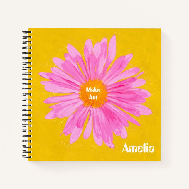 Carnet Peinture à fleurs roses personnalisée (Devant)