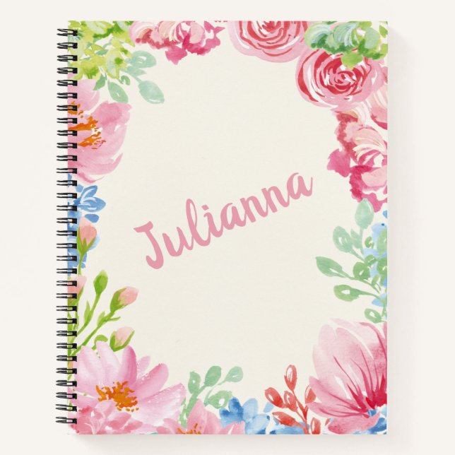 Carnet Peinture à l'aquarelle florale élégant personnalis (Devant)
