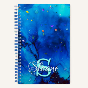 Carnet Peinture à l'encre d'alcool sous-marine bleu profo