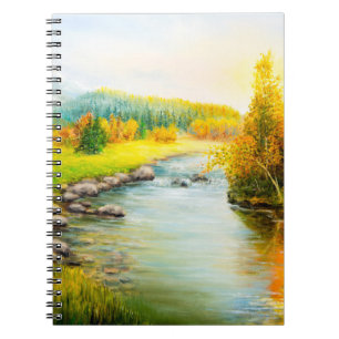 Carnet peinture à l'huile de beau paysage d'automne, forê
