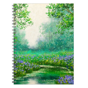 Carnet Peinture à l'huile de paysage de printemps, forêt.