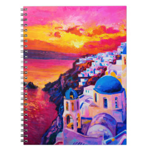 Carnet peinture à l'huile sur toile. Coucher de soleil su