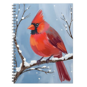 Carnet Peinture aquarelle d'oiseau rouge cardinal d'hiver