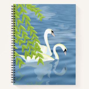 Carnet Peinture Couple bleu et vert de cygnes sur le lac