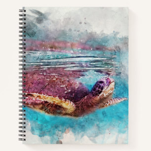 Carnet Peinture d'aquarelle de la tortue verte hawaïenne