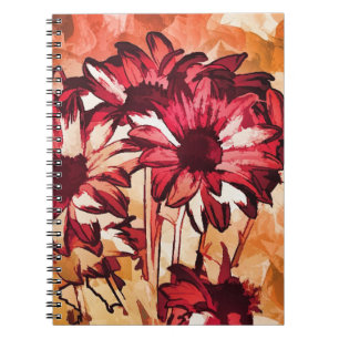 Carnet Peinture d'art rustique à fleurs rouges