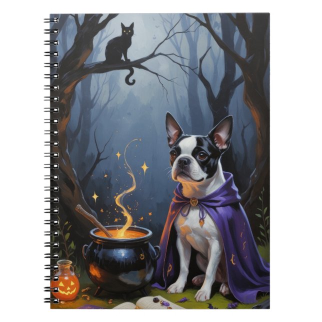 Carnet Peinture d'Halloween de Boston Terrier Chien blanc (Devant)
